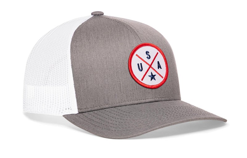 HAKA United States Gray & White Trucker Hat â€“ R,W,B USA Mesh Snapback Cap for Men, Women & Golf, Country X Design Baseball Dad Hat - Image 1